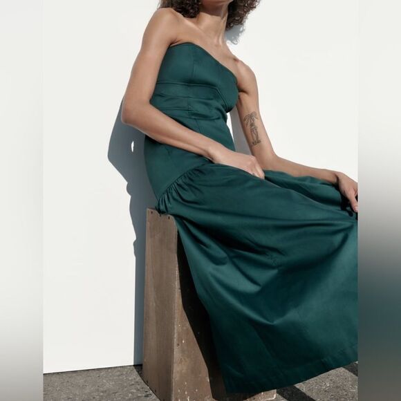 ZARA GREEN TOPSTITCHED DRESS - Picture 12 of 12